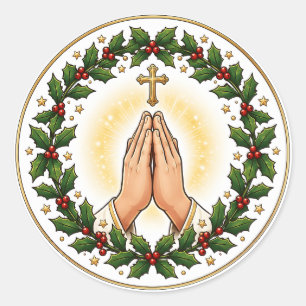 Sticker Rond Couronne de Noël en céramique aux mains priantes e