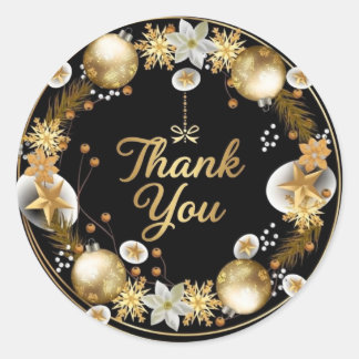 Sticker Rond Couronne de Noël en or de luxe Merci Rond Autocoll