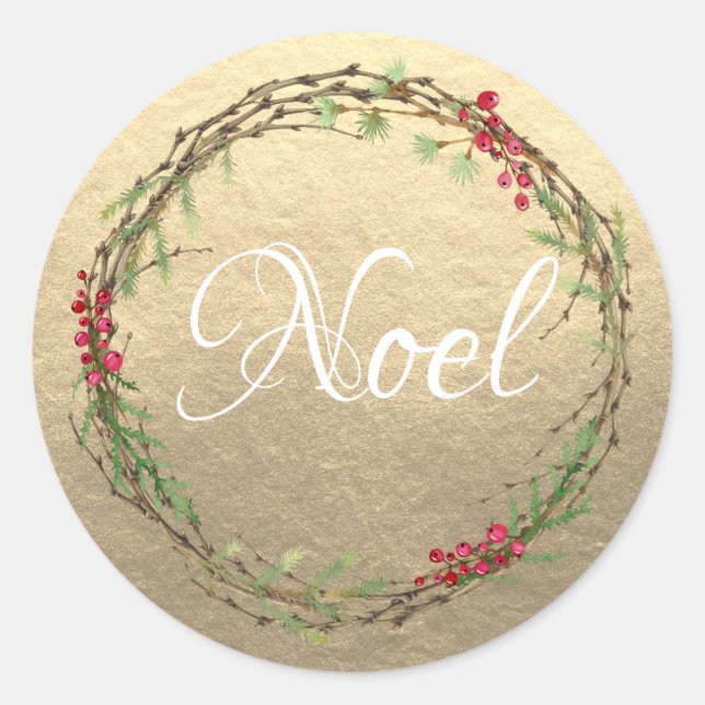Sticker Rond Couronne de Noël en or Noël (Devant)