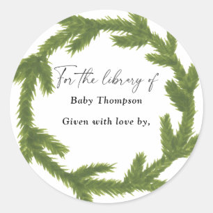 Sticker Rond Couronne de Noël - Ex-libris Baby Shower