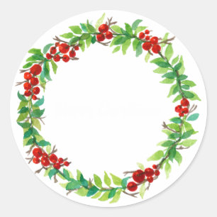 Sticker Rond Couronne de Noël festive avec des baies rouges