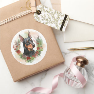 Sticker Rond Couronne de Noël festive de Doberman