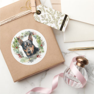 Sticker Rond Couronne de Noël festive de Kelpie australien