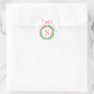 Sticker Rond Couronne de Noël grandmillennial avec monogramme