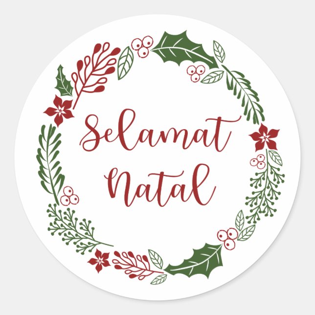 Sticker Rond Couronne de Noël indonésienne, Selamat Natal (Devant)