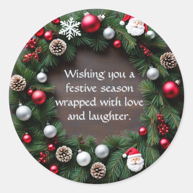 Sticker Rond Couronne de Noël Personnalisable (Devant)