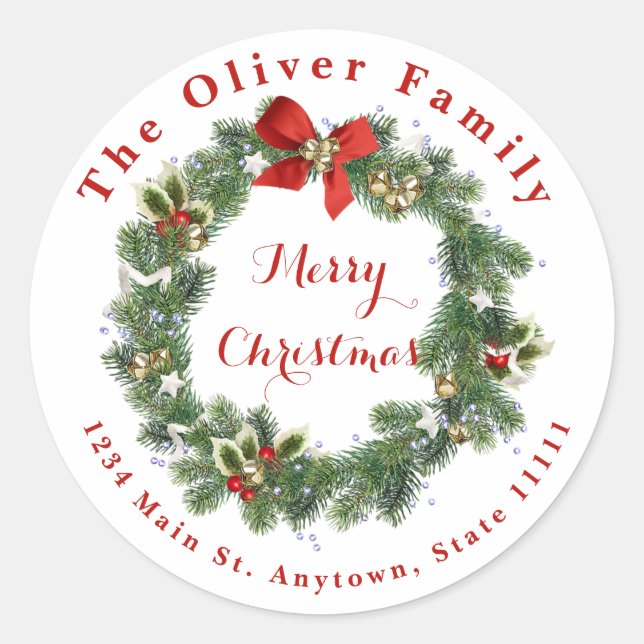 Sticker Rond Couronne de Noël personnalisée (Devant)