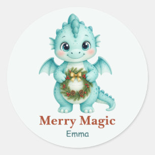 Sticker Rond Couronne de Noël personnalisée Aqua Baby Dragon