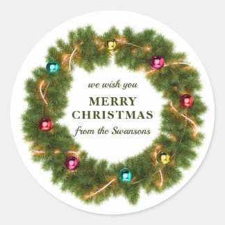Sticker Rond Couronne de Noël personnalisée au nom de famille