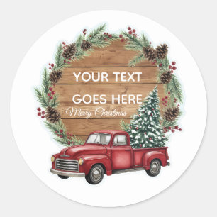 Sticker Rond Couronne de Noël personnalisée Camion Rustique Rou