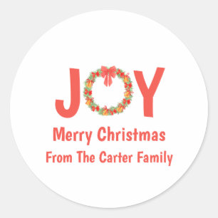 Sticker Rond Couronne de Noël personnalisée de famille de fêtes