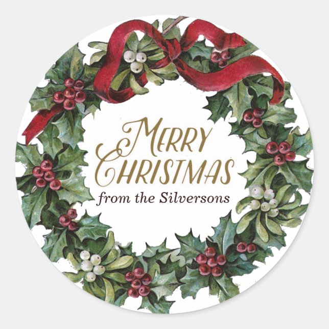 Sticker Rond Couronne de Noël personnalisée Houx Gui (Devant)