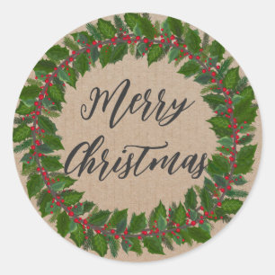 Sticker Rond Couronne de Noël personnalisée Joyeux Noël