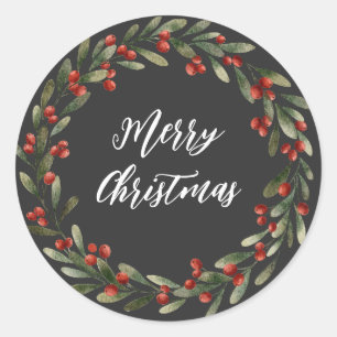 Sticker Rond Couronne de Noël personnalisée Joyeux Noël
