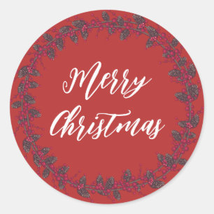 Sticker Rond Couronne de Noël personnalisée Joyeux Noël