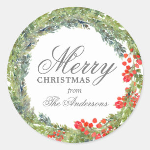 Sticker Rond Couronne de Noël personnalisée Joyeux Noël