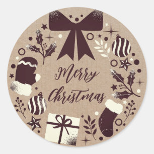 Sticker Rond Couronne de Noël personnalisée Joyeux Noël Cla