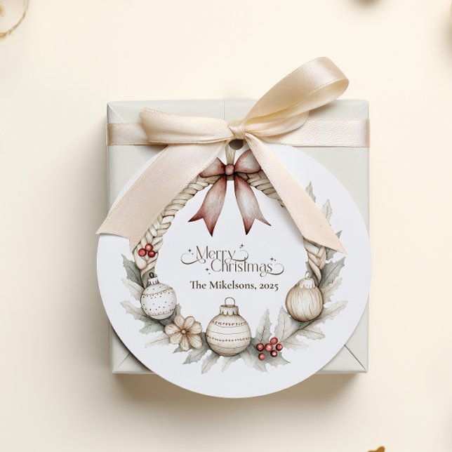 Sticker Rond Couronne de Noël rustique bleu cosy (Créateur téléchargé)