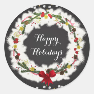 Sticker Rond Couronne de Noël rustique en pin blanc pour fête d