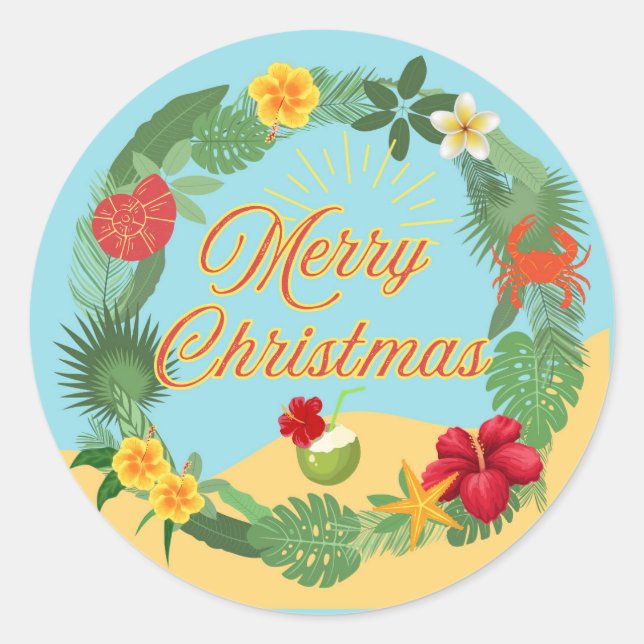 Sticker Rond Couronne de Noël tropicale (Devant)