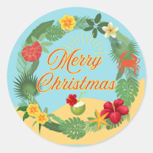 Sticker Rond Couronne de Noël tropicale