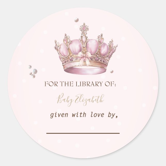 Sticker Rond Couronne de Petite Princesse Perles Points Bébé Na (Devant)