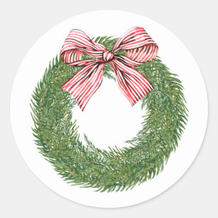 Sticker Rond Couronne de pin d'hiver peinte à la main avec un r