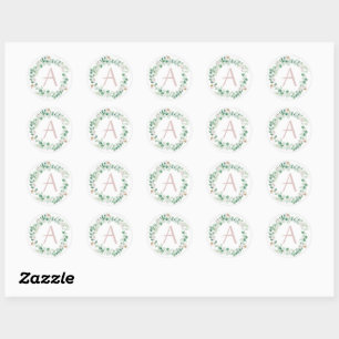 Sticker Rond Couronne de pivoine de printemps avec lettre perso