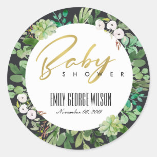 Sticker Rond COURONNE DE PLANTES SUCCULENTES Aquarelle BABY SHO