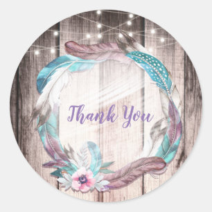 Sticker Rond Couronne de plumes bohème et lampions pour enterre