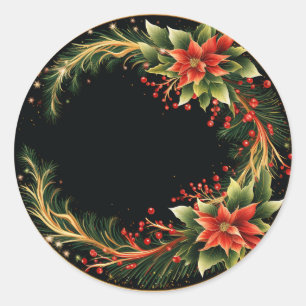Sticker Rond Couronne de poinsettia noire de splendeur saisonni