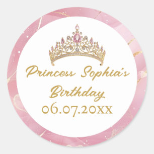 Sticker Rond Couronne de princesse de conte de fées en or rose 
