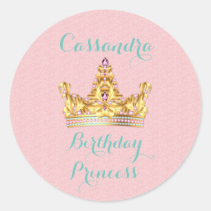 Sticker Rond Couronne de princesse en or sertie de pierres préc