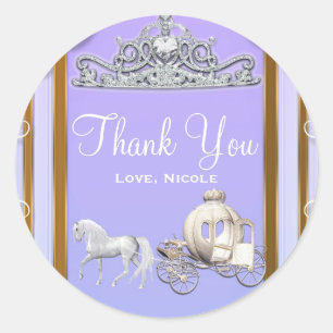 Sticker Rond Couronne de princesse en or violet Carrosse Fête d