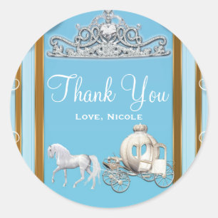 Sticker Rond Couronne de princesse et carrosse Blue Gold Sweet 
