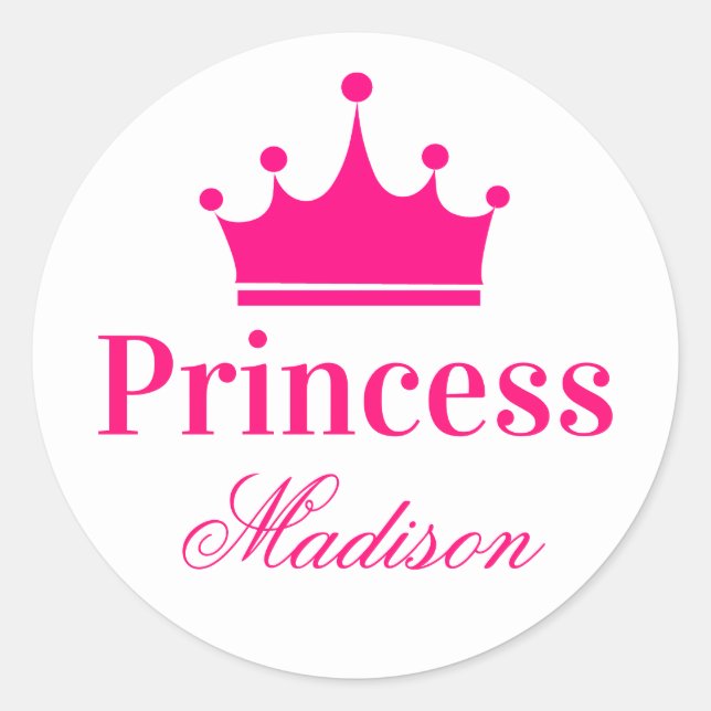 Sticker Rond Couronne de Princesse Rose Chaud et Blanc Joli et  (Devant)
