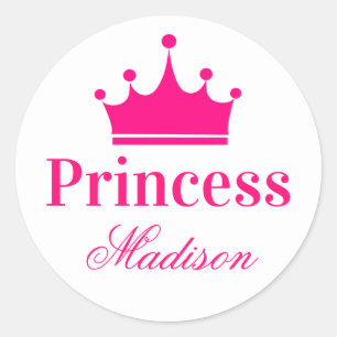 Sticker Rond Couronne de Princesse Rose Chaud et Blanc Joli et