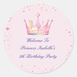 Sticker Rond Couronne de princesse Rose pastel Fille Anniversai