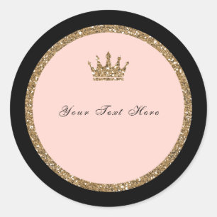 Sticker Rond Couronne de princesse Sweet 16 en or rose pailleté