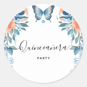 Sticker Rond Couronne de Quinceanera Latina Famille Bleue Espag