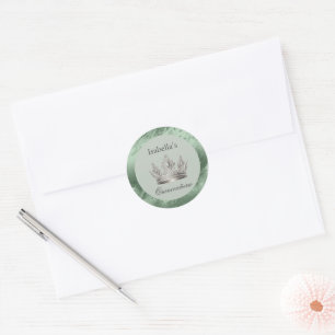 Sticker Rond Couronne de Quinceañera métallisée vert sauge