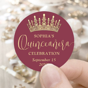 Sticker Rond Couronne de Quinceañera simplement élégante Bourgo