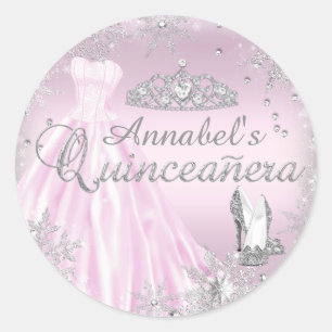 Sticker Rond Couronne de robe à paillettes rose Quinceanera Aut