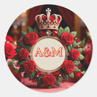 Sticker Rond Couronne de rose personnalisée avec monogramme et
