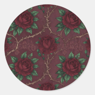 Sticker Rond Couronne de Roses Rouges et d'Épines Motif