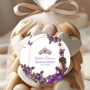 Sticker Rond Couronne de roses violettes Quinceañera