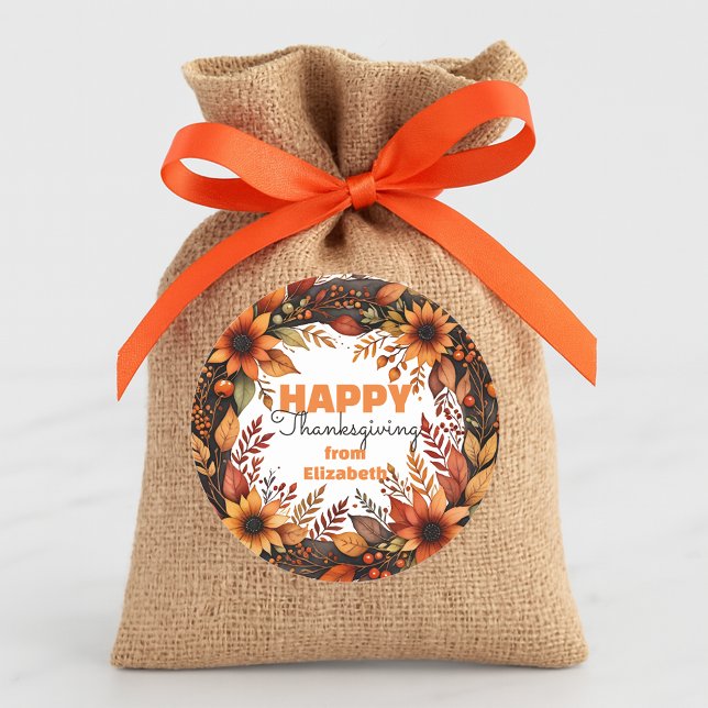 Sticker Rond Couronne de Thanksgiving à l'aquarelle florale de  (Créateur téléchargé)