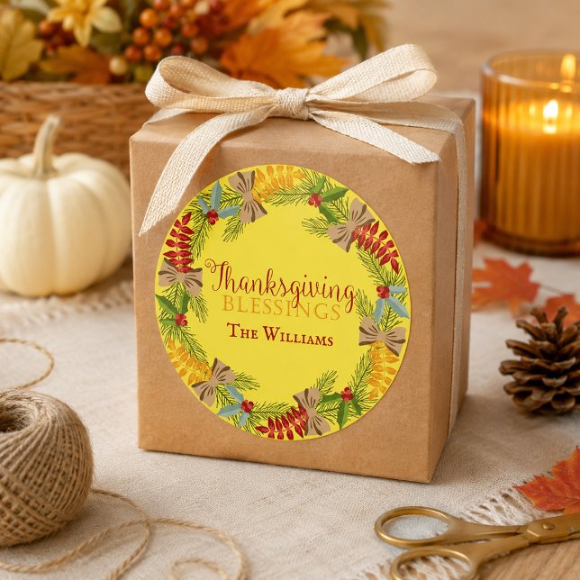 Sticker Rond Couronne de Thanksgiving jaune (Créateur téléchargé)