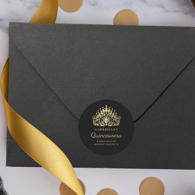 Sticker Rond Couronne de tiare Quinceañera Timbre d'enveloppe R (Créateur téléchargé)