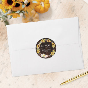 Sticker Rond Couronne de tournesol et de citrouille Mariage d'a